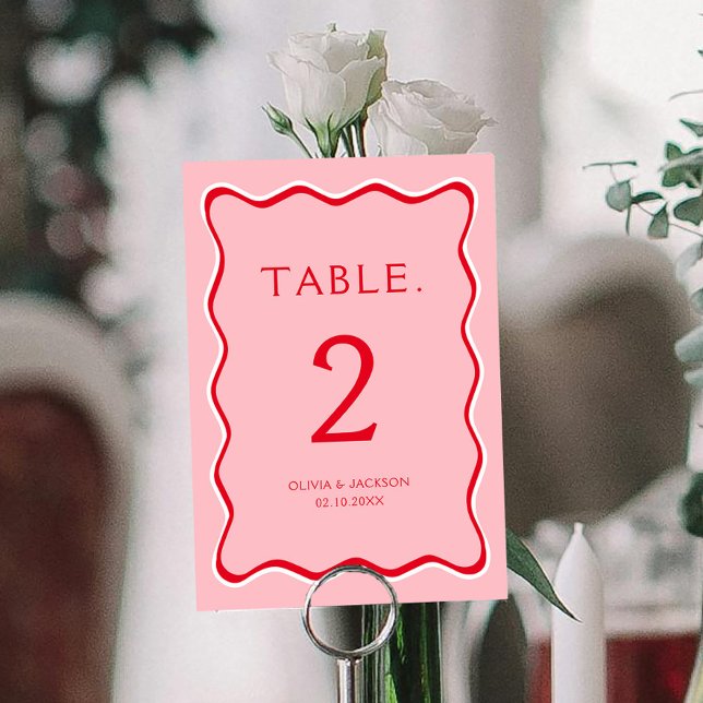 Rote und rosa Funky Wedy Table Card Tischnummer (Von Creator hochgeladen)