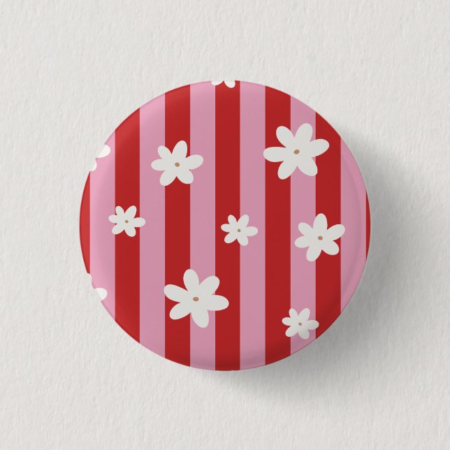 Rote und rosa gestreifte Blume  Button (Vorderseite)