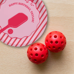 Rote und rosa gestreifte Pickleball-Geburtstagsfei Pappteller