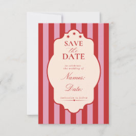 Rote und rosa gestreifte Save-the-Date-Hochzeit Save The Date