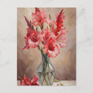Rote und rosa Gladiolenblumen in einer Vase  Postkarte