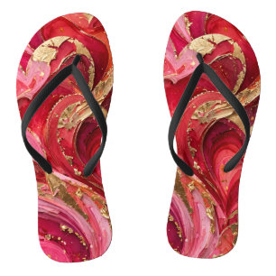 Rote und rosa goldene Wirbel Damen Flip Flops