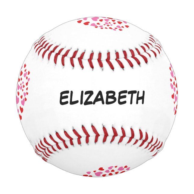 Rote und rosa Herzen | Name hinzufügen Baseball (Vorderseite)