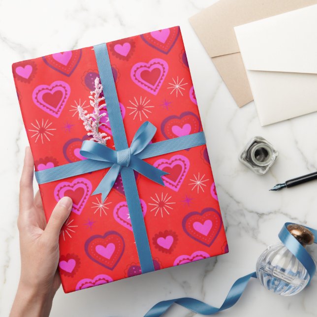 Rote und rosa Herzen Romantischer Valentinstag Geschenkpapier (Schenken)