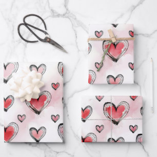 Rote und rosa Herzen Valentinstag Geschenkpapier Set