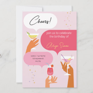 Rote und rosa Illustrative Geburtstagsparty Einladung