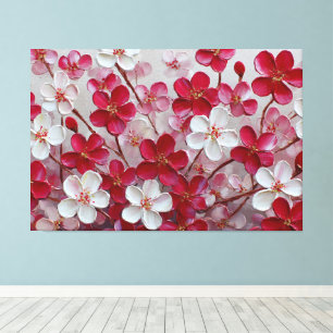 Rote und rosa Kirschblüten – Impasto-Wandkunst Leinwanddruck