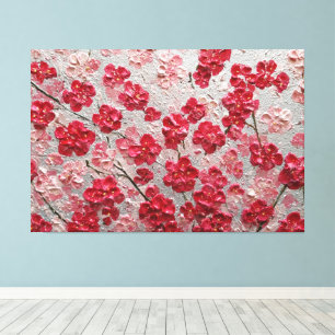 Rote und rosa Kirschblüten – Impasto-Wandkunst Leinwanddruck