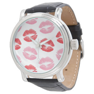 Rote und rosa Lippen, Lippenmuster, Lippenstift, K Armbanduhr