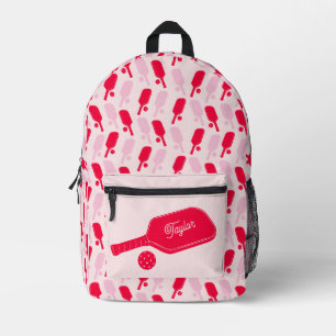 Rote und rosa Pickleball-Schläger personalisiert Bedruckter Rucksack