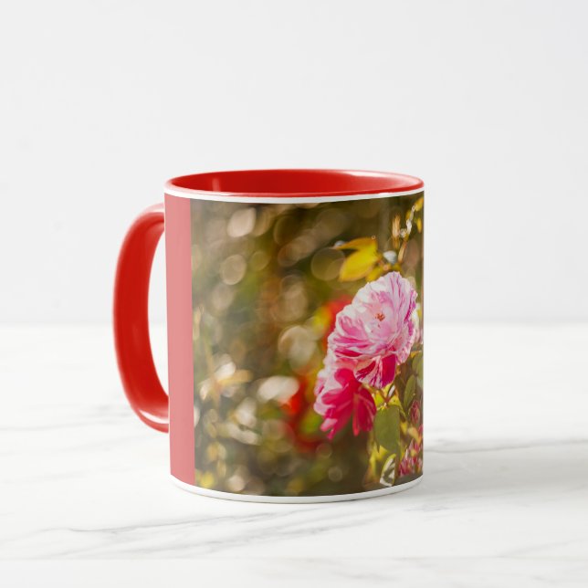 Rote und rosa rosa Blume Tasse (Vorderseite Links)