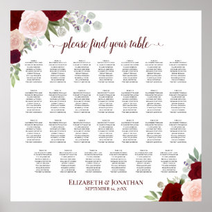 Rote und rosa Rosen 27 Tabelle Hochzeitstabelle Poster
