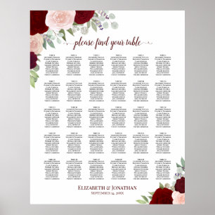 Rote und rosa Rosen 30 Tabelle Hochzeitstabelle Poster