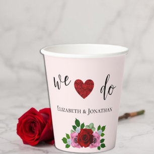 Rote und rosa Rosen Hochzeit Pappbecher