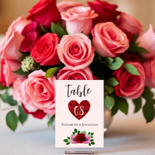 Rote und rosa Rosen Hochzeit Tischnummer
