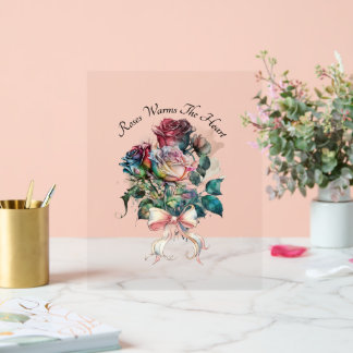 Rote und rosa Rosen mit einer Schleifenschleife Acrylschild