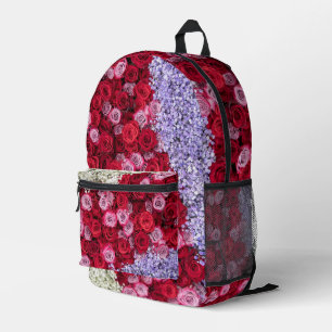 Rote und rosa Rosen mit farbenfroher Gypsophila Bedruckter Rucksack
