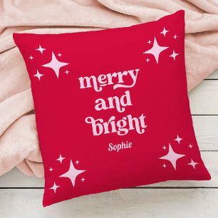 Rote und rosa Sterne   Frohe und helle Weihnachten Kissen