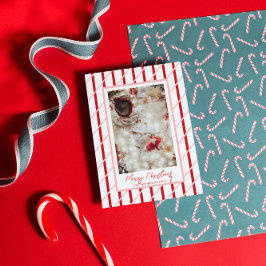 Rote und rosa Streifen | Foto der Weihnachtsfamili Feiertagskarte