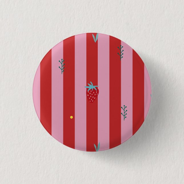 rote und rosa Streifen, kühnes Design mit Erdbeere Button (Vorderseite)