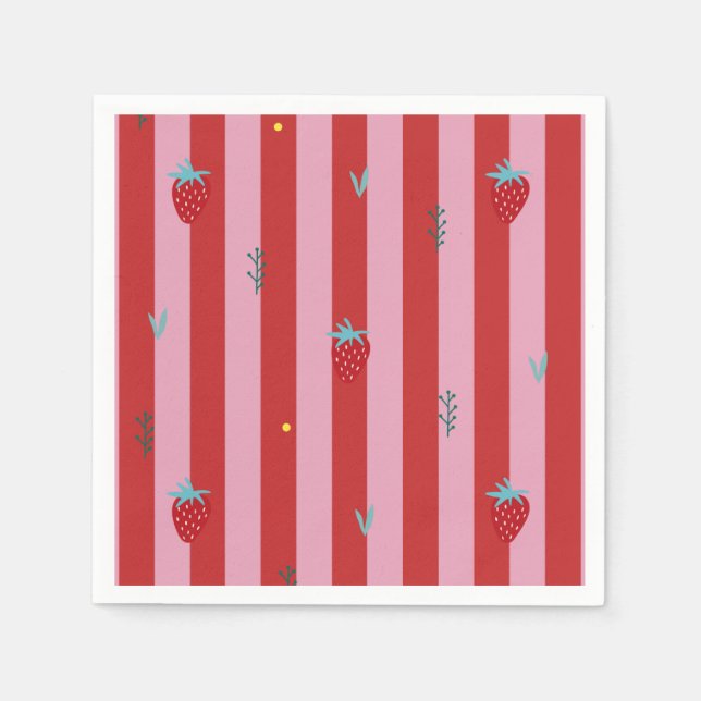 rote und rosa Streifen, kühnes Design mit Erdbeere Serviette (Vorderseite)