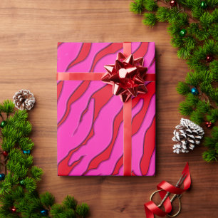 Rote und rosa Tiger Streifen Tierfarbe Geschenkpapier