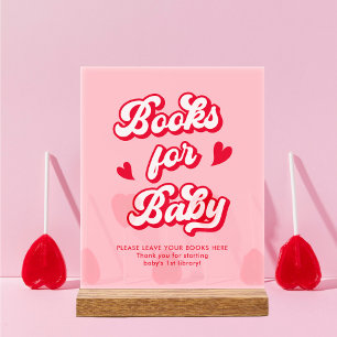 Rote und rosa Valentine Babydusche Bücher für Baby Acrylschild