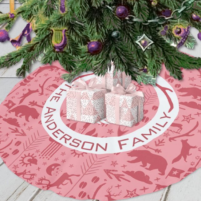 Rote und rosa Weihnachtsfamilie Rentierpfeile Polyester Weihnachtsbaumdecke (Von Creator hochgeladen)
