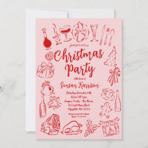 Rote und rosa Weihnachtsladen Doodles Einladung