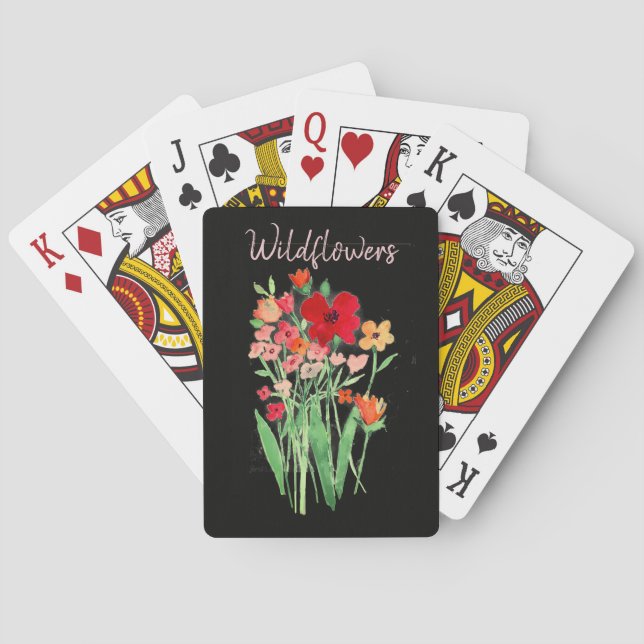Rote und rosa Wildblumen Text Spielkarten (Rückseite)