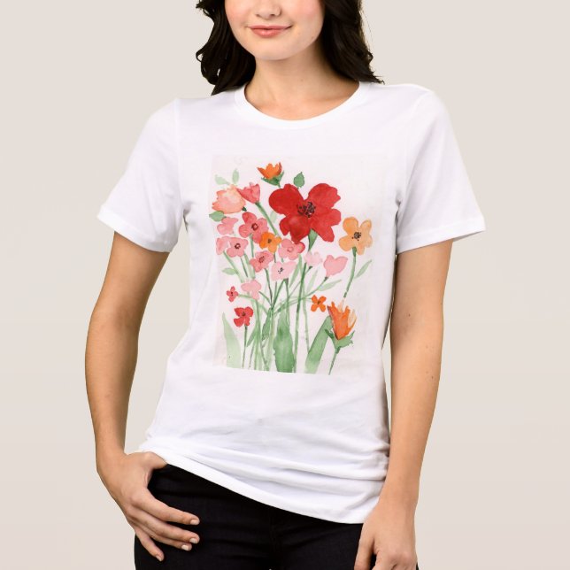 Rote und rosa Wildblumen  Tri-Blend Shirt (Vorderseite)