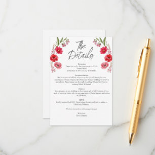 Rote und rosa wilde Blumen Whimsical Wiesenhochzei Begleitkarte