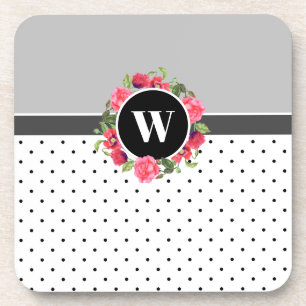 Rote und rosafarbene Blume Wreath Polka Dots Getränkeuntersetzer