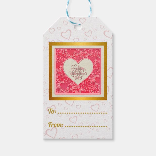 Rote und rosafarbene blumenreiche Herzen Valentins Geschenkanhänger (Vorderseite)