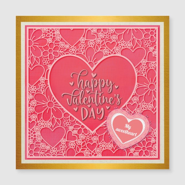 Rote und rosafarbene blumenreiche Herzen Valentins Magnetkarte (Vorderseite)