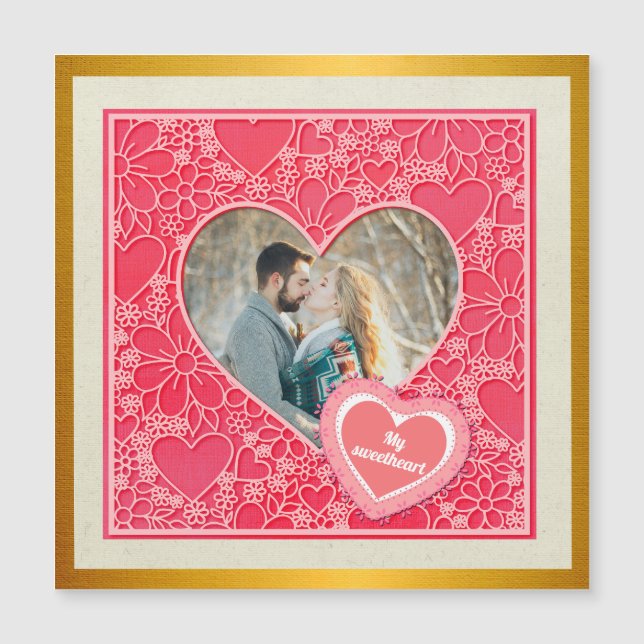 Rote und rosafarbene blumenreiche Herzen Valentins Magnetkarte (Vorderseite)