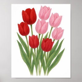 Rote und rosafarbene Tulips Malerei Blumenmauer De Poster