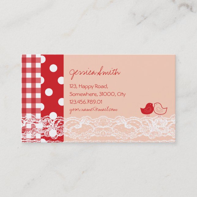 Rote und rosafarbene Vögel Scrapbook Spitzen Niedl Visitenkarte (Vorderseite)