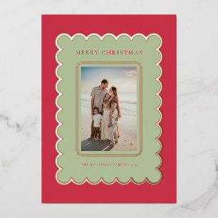 Rote und Rose Gold Foil Scallop Weihnachtskarte Folien Feiertagskarte