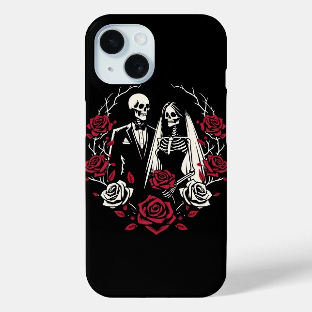 Rote und Schwarz-weiße Rose Skeleton Couple Weddin Case-Mate iPhone Hülle (Rückseite)
