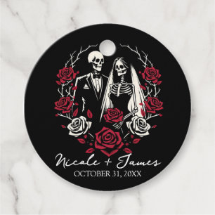 Rote und Schwarz-weiße Rose Skeleton Couple Weddin Geschenkanhänger