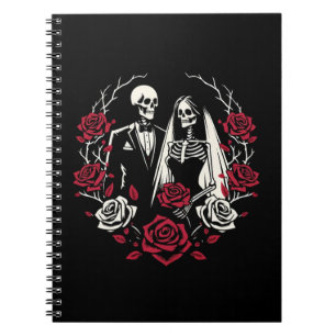 Rote und Schwarz-weiße Rose Skeleton Couple Weddin Notizblock