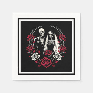 Rote und Schwarz-weiße Rose Skeleton Couple Weddin Serviette