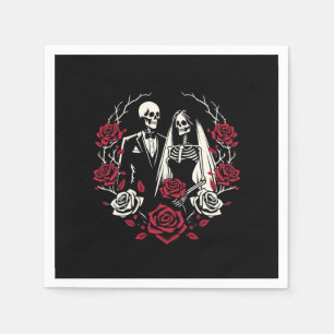 Rote und Schwarz-weiße Rose Skeleton Couple Weddin Serviette