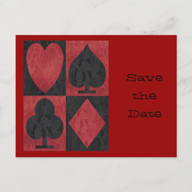 Rote und schwarze Anzüge in der Spitze, Ankündigungspostkarte (Vorderseite)