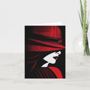 Rote und schwarze Art-Deco-Dame mit Hut Feiertagskarte