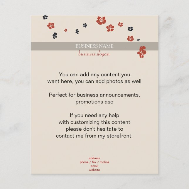 Rote und schwarze Blume auf Beige Elegant Flyer (Vorne)