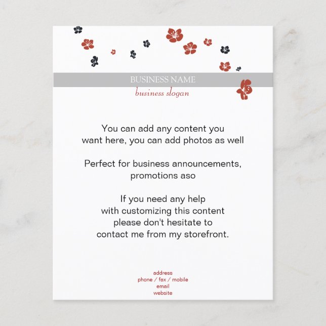 Rote und schwarze Blume auf Weiß Elegant Flyer (Vorne)