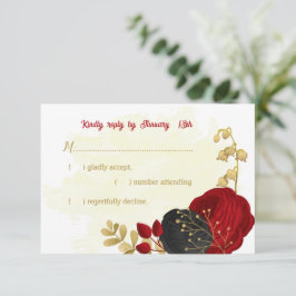 Rote und schwarze Blume, botanische Hochzeit RSVP Karte
