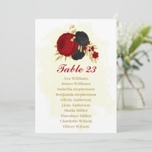 Rote und schwarze Blume, goldene Sitzkarte Einladung